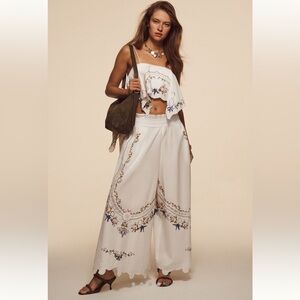 Anthropologie Set - Hanky Crop Cutwork Tank and Wide Leg Embroidered Pants